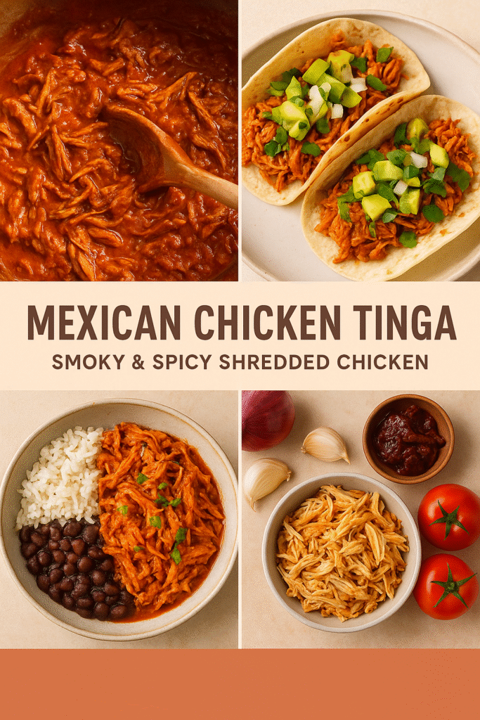 Mexican Chicken Tinga – smoky and spicy shredded chicken served in tacos, bowls, and wraps