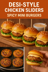A step-by-step collage of making mini chicken sliders – from patty prep to final cheesy assembly.