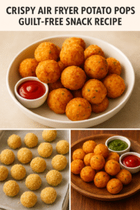 Freshly air-fried potato pops with crispy golden crust served with chutneys and dip